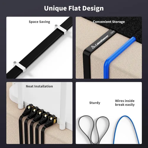 Vista 4 de CableGeeker Cables Ethernet planos blindados Cat8, 1 pie, paquete de 5, todo negro Negro (All-Black)