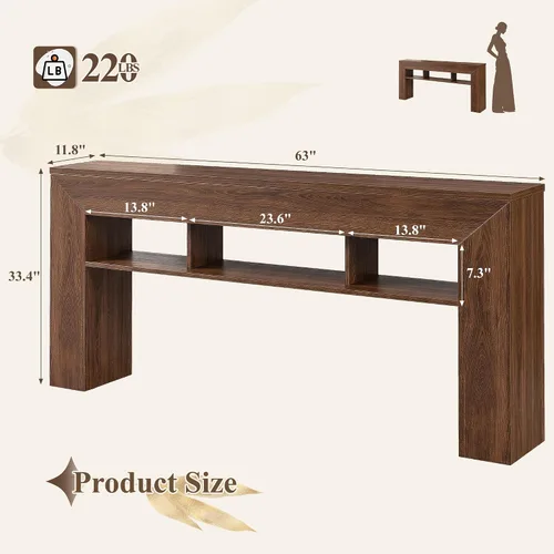 Vista 2 de EnHomee Mesa de consola de 63 pulgadas de largo para entrada con estantes de almacenamiento extra, mesa de sofá de estilo granja detrás del sofá