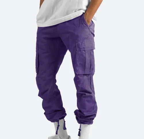 Vista 3 de Pantalones cargo para hombre 2024, ajuste relajado, ropa casual de trabajo, urbano, color caqui, pantalones deportivos holgados con bolsillos