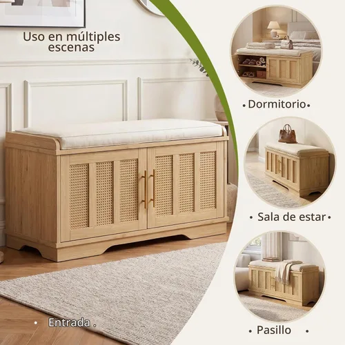 Vista 9 de Heybly Gabinete de zapatos con banco, banco de almacenamiento de ratán