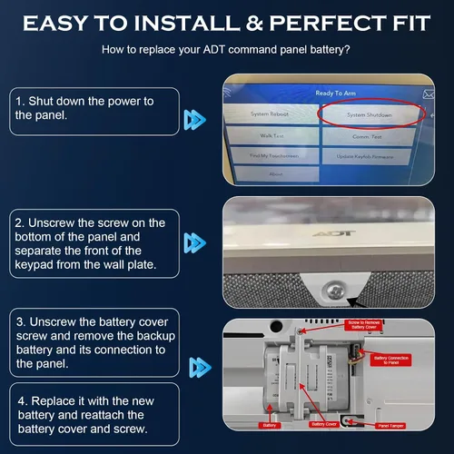 Vista 7 de Batería 300-10186 Reemplazo para ADT Command Smart Security Panel ADT5AIO-1 ADT5AIO-2 ADT5AIO-3 ADT7AIO-1, ADT 2X16 AIO Sistema de seguridad