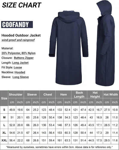 Vista 6 de COOFANDY Chaqueta impermeable para hombre con capucha, impermeable, ligera, activa, larga