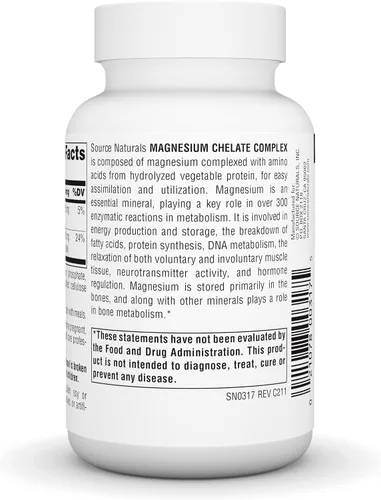 Vista 3 de Source Naturals Complejo de quelato de magnesio, apoya la función nerviosa y muscular*, 100 mg -100 tabletas