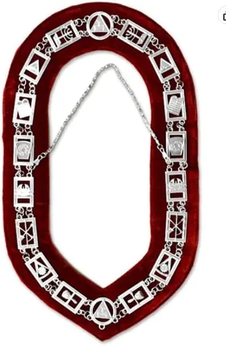 Vista 2 de Arco real con collar de cadena masónica de terciopelo rojo, dorado o plateado