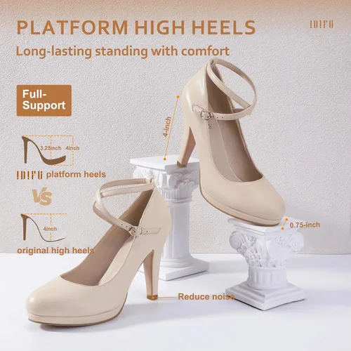 Vista 5 de IDIFU - Tacones altos de plataforma Tracy para mujeres, zapatos de punta cerrada, zapatos con tiras cruzadas al tobillo para el trabajo, uso