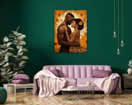 Vista 140 de Arte de pared afroamericano, decoración de rey y reina bailarín negro para sala de estar, arte de pareja de amor negro para dormitorio, lienzo