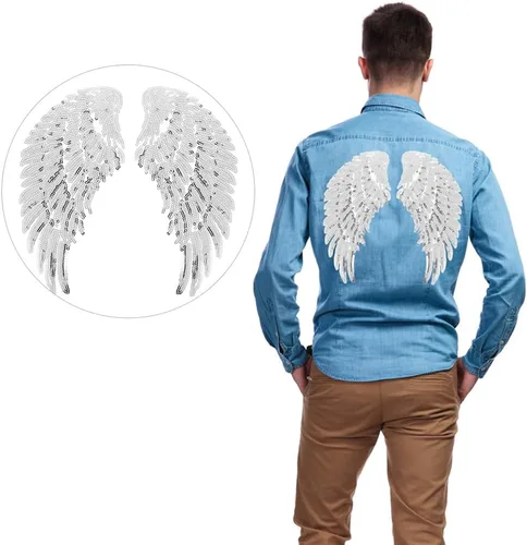 Vista 2 de Operitacx 2 pares de parches de lentejuelas para coser en ropa, manualidades, material agradable a la piel para fiestas, uso diario, accesorio único