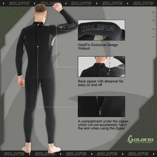 Vista 3 de GoldFin Traje de neopreno para hombre, 0.118 pulgadas (0.118 in) con cremallera trasera para mantener el calor en agua fría