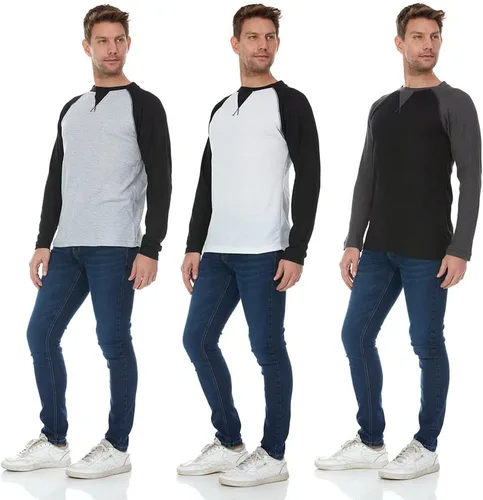 Vista 23 de DARESAY Paquete de 3: camiseta térmica de manga larga para hombre, camisetas de manga larga Henley & Crew para hombre, camisetas de manga larga