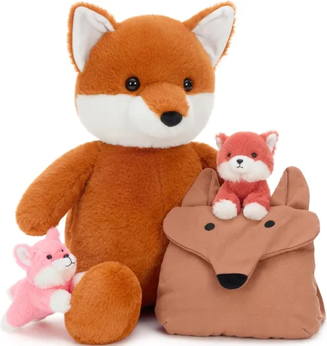 Vista 9 de Muiteiur Triceratops - Animal de peluche gigante de dinosaurio para mamá con 3 bebés pequeños, juguete de dinosaurio de felpa suave verde, regalo