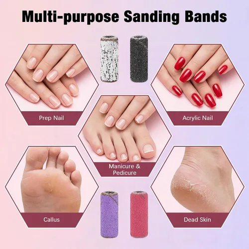 Vista 7 de Mini bandas de lijado para taladro de uñas, 100 unidades, 4 colores, 80, 120, 180, 240, lima de grano fino grueso, banda de lijado pequeña con juego