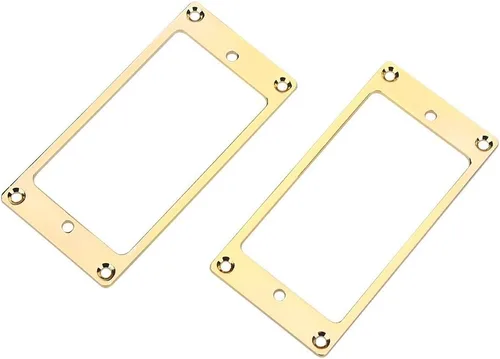 Vista 4 de 2 piezas de metal plana Humbucker cubierta guitarra Pickup marco anillo de montaje (dorado)