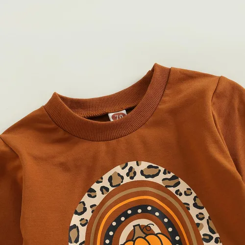 Vista 4 de Conjunto de sudadera de manga larga con cuello redondo y pantalones acampanados para bebé niña