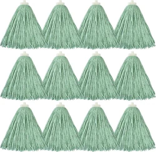 Vista 14 de Matthew - Cabezales de repuesto para trapeador húmedo de algodón resistente (azul, mediano, paquete de 12) con 2 paños de microfibra para uso