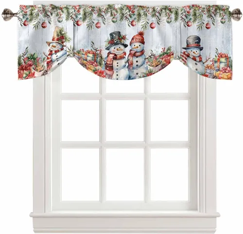 Vista 24 de Cenefas de Navidad de invierno para ventanas, cortinas de cocina con bolsillo para barra, cortinas con aislamiento térmico para ventana de baño