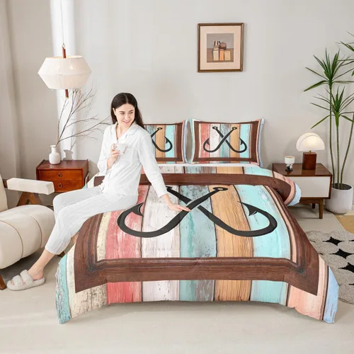 Vista 22 de Juego de edredón Lake Home Camper tamaño King, juego de ropa de cama náutica con ancla para niños, niñas, niños, adultos, decoración de dormitorio