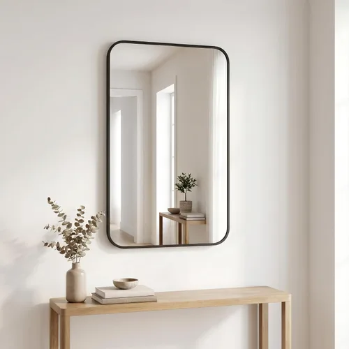 Vista 2 de BEAUTYPEAK Espejo de baño rectangular montado en la pared de 16" x 24", negro