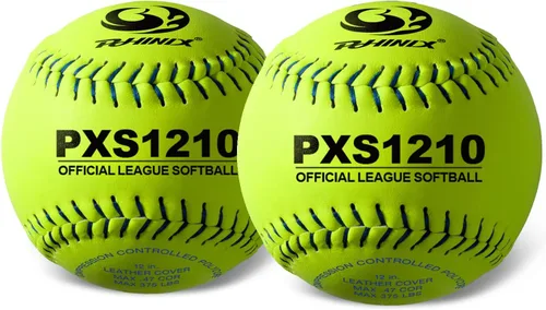 Vista 5 de PHINIX Softball de lanzamiento rápido de cuero dividido de 11 y 12 pulgadas, opciones de tamaño y peso oficial de calidad profesional