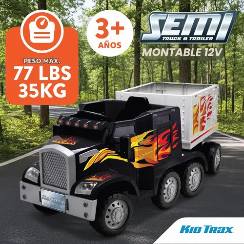Vista 3 de Kid Trax 12V Semi Truck Ride On Toys w/Detachable Cargo Trailer, Black