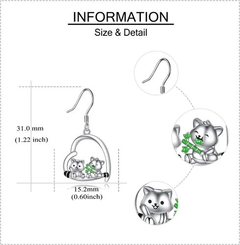 Vista 3 de Animal Earrings Sterling Silver Cute Guinea PigSkunkHuskyManateeRed Panda3 Cats Earrings Animal Jewelry Gifts for Women