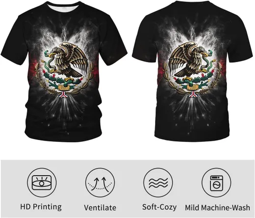 Vista 4 de Srcnhim Colorida camisa mexicana bandera de México impresión 3D moda camisetas de manga corta