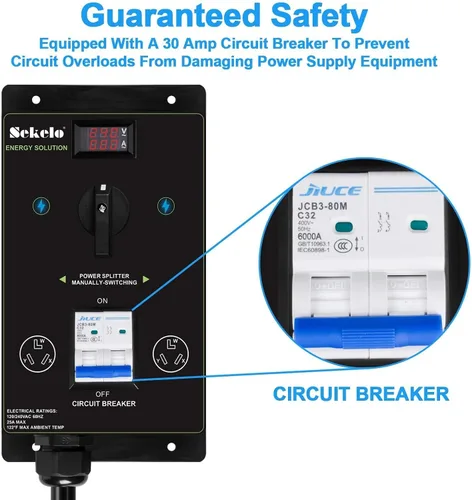 Vista 8 de Interruptor manual de carga EV para secadora y vehículos eléctricos, NEMA 10-30, 240V, 24A 5.76kW potencia máxima divisor, con interruptor
