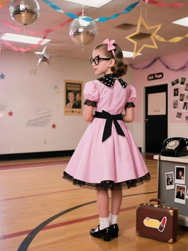 Vista 4 de Nuehoryu 50s Costumes for Girls 50s Poodle Dress with Polka-Dot Printed Scarf for Kids Halloween Costume