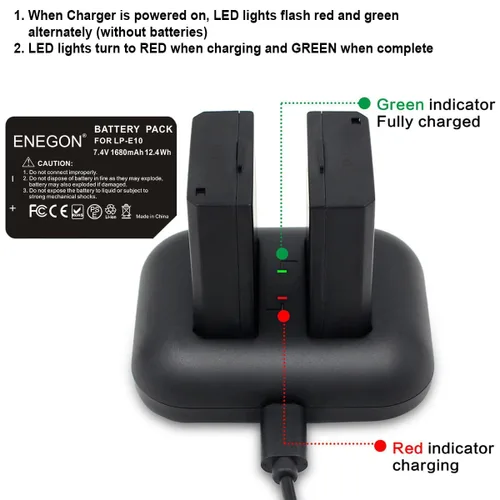 Vista 7 de ENEGON LP-E10 - Batería de repuesto (2 unidades de 1680 mAH) y cargador dual rápido para Canon LP E10 Canon EOS Rebel T3 T5 T6 T7 T100, Kiss X50 X70