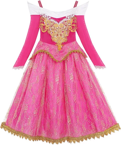 Vista 2 de Eledobby Disfraz de Bella Dormir para Niñas Aurora Princesa, vestido de Halloween para fiesta de cumpleaños con accesorios