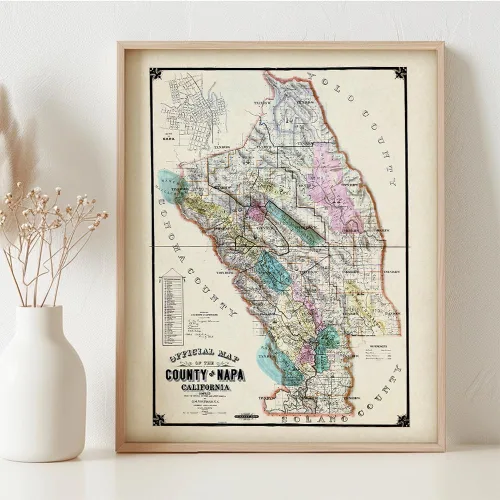 Vista 3 de G.H. Goddard Napa County California 1895 Vintage Map – Cartografía antigua reproducción de arte de pared, arte histórico del país vinícola