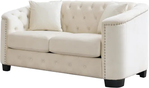 Vista 7 de mikibama Sofá de Amor Chesterfield Moderno de Terciopelo, Sofá Seccional de 59 Pulgadas, Lujoso Sofá Tapizado con Mechones de 2 Asientos con Brazos