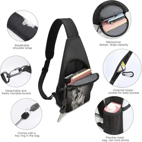 Vista 4 de Bolso cruzado de pastor alemán blanco y negro, mochila de viaje, senderismo, mochila casual para el pecho para mujeres y hombres, talla única