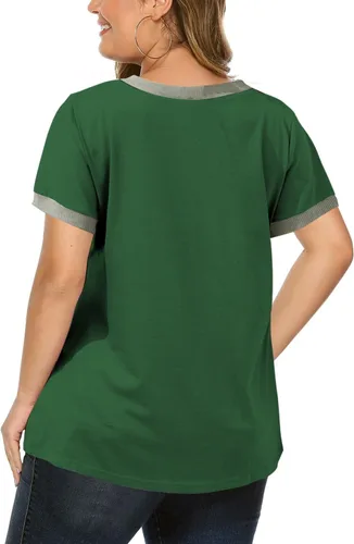 Vista 85 de Eytino Blusas de talla grande para mujer, cuello en V, manga corta, a rayas, casual, holgada, con bolsillo (1X-5X)