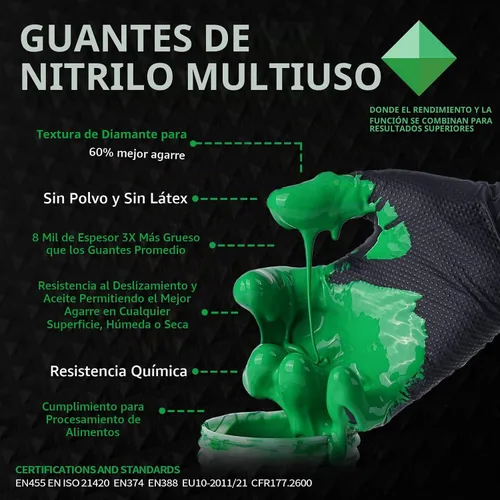 Vista 2 de FINITEX Disposable Nitrile Diamond Texture Black 8mil Mechanic Gloves