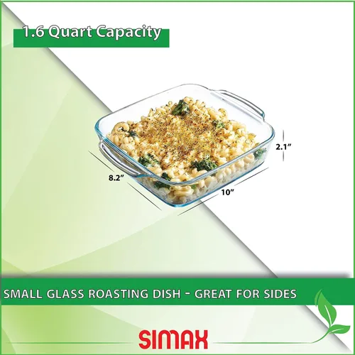 Vista 7 de Simax Plato asador de vidrio, sartén cuadrada grande para hornear y cocinar, utensilios de cocina aptos para horno y lavavajillas, cacerola de 1.5