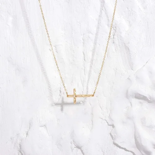 Vista 120 de Fettero - Collar con dije de cruz de fe, chapado en oro de 14 K, cadena fina, minimalista, simple, pequeña, para oración, regalo de joyería religiosa