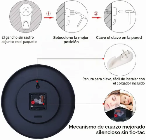Vista 8 de VIKMARI Reloj de pared de matemáticas negras de 12 pulgadas, silencioso