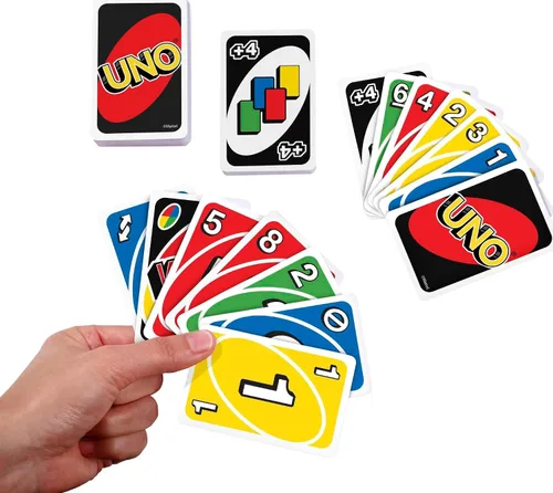Vista 3 de Mattel Games Juego de 3 juegos con UNO, Skip-Bo y DOS, juegos de viaje para niños y noche familiar con caja de lata de almacenamiento