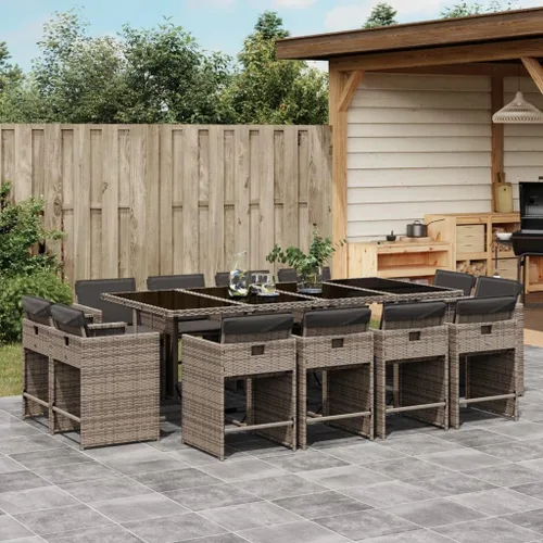 Vista 28 de 9-Piece Patio Dining Set with Cushions Beige Poly Rattan Outdoor Furniture for Garden Backyard Balcony – Foldable Chairs Space Saving Design