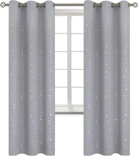 Vista 49 de BGment Cortinas opacas para dormitorio infantil, con aislamiento térmico, con ojales, estampado de estrellas plateadas, cortinas para oscurecer