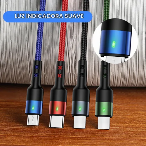 Vista 4 de USAMS - Paquete de 2 cables de carga múltiple de nailon trenzado, 4 pies, 4 en 1, cable de carga USB con teléfono/tipo C/conector micro USB