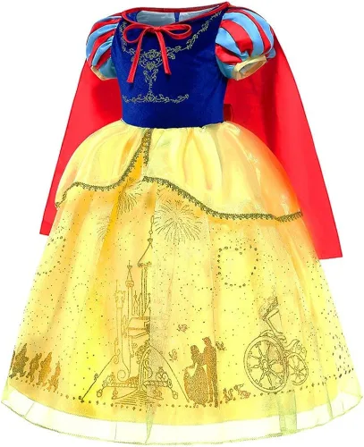 Vista 3 de MYRISAM Disfraz de princesa blanca como la nieve para niñas, Halloween, carnaval, cosplay, vestido de cumpleaños de Navidad (con accesorios de capa)