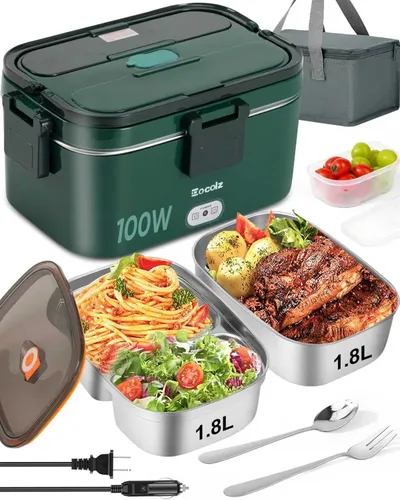 Vista 8 de Eocolz Fiambrera eléctrica calentador de alimentos de 100 W, calentador de alimentos con doble contenedor, 1.8 L, lonchera portátil con calefacción