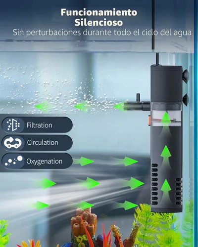 Vista 5 de Pawfly Filtro Interno de Acuario, Filtro de Potencia Sumergible con Bomba de Agua de 55 GPH para Filtración, Circulación y Oxigenación de Tanques