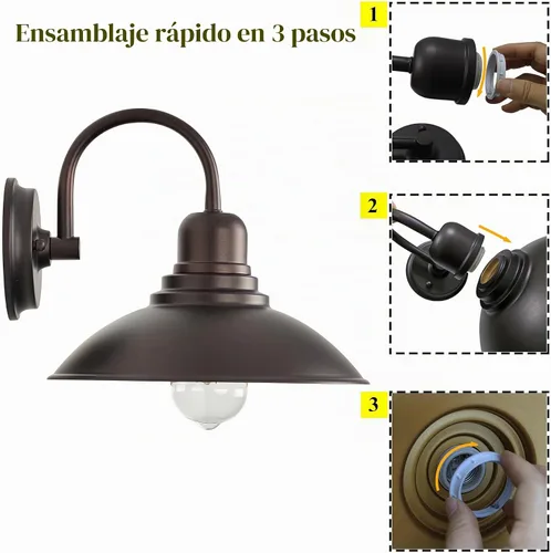 Vista 5 de Luz de Granero de Cuello de Ganso de Bronce Rústica Estilo Granja, Iluminación de Tocador de Cabaña Interior con Casquillo Base E26, Aplique