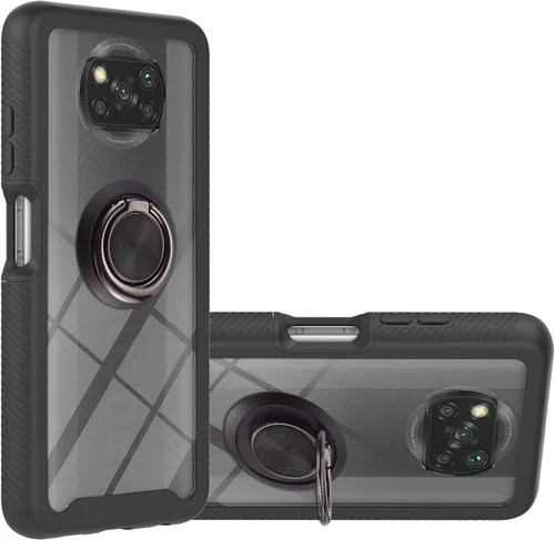 Vista 2 de Funda compatible con Xiaomi Poco X3 NFC, compatible con Xiaomi Poco X3 Pro/Poco X3 Ring Stand 3 en 1, color negro