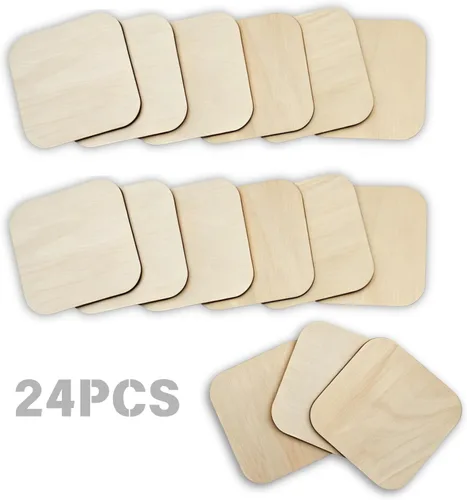 Vista 7 de 24PCS Square Wooden Cutouts for Laser DIY Crafts