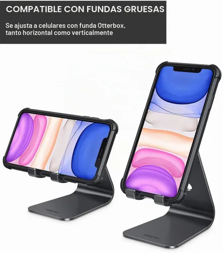 Vista 2 de [Versión actualizada de Solid] OMOTON Desktop Cell Phone stand Tablet Stand avanzada, 4mm de grosor de aluminio soporte para teléfono celular