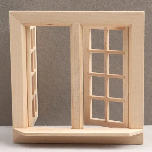 Vista 2 de Toyvian Ventana de casa de muñecas, 1: marco de ventana de madera en miniatura a escala 12, accesorio de muebles de casa de muñecas para decoración