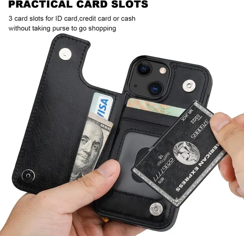 Vista 4 de ONETOP - Funda tipo cartera para iPhone 13 Mini con tarjetero, color negro Kickstand,ID/Cash Holder,Case Wallet with Card Slots,Double Magnetic